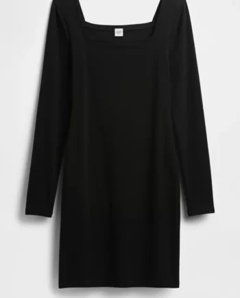 Long Sleeve Square Neck Knit Mini Dress