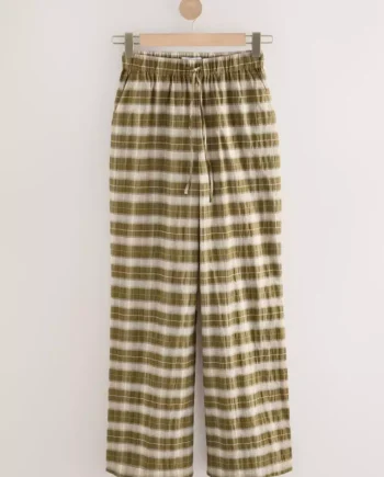 Wide Leg Pull On Check Trousers