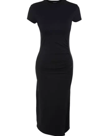 Knitted Dress with Smocks and Slit Detail