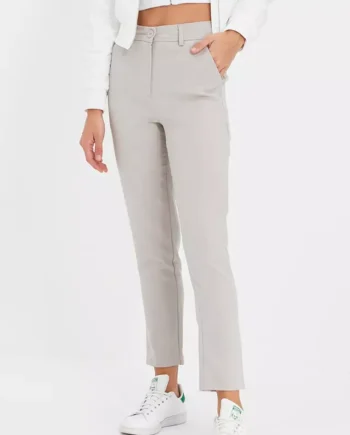 Gray Basic Cigarette Woven Fabric Trousers