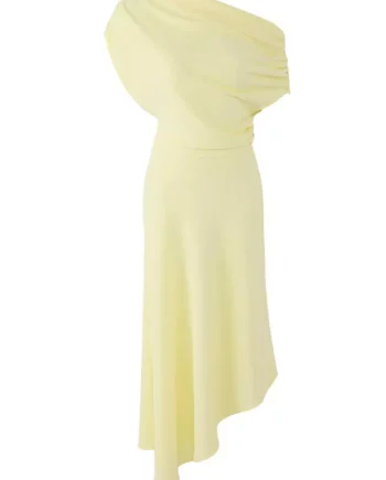 Yellow A-Line Boat Neck Woven Midi Chic Dress