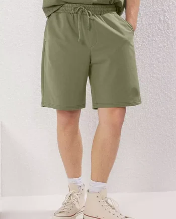 Khaki Oversize/Wide Cut Washed/Aged Look 100% Cotton Shorts